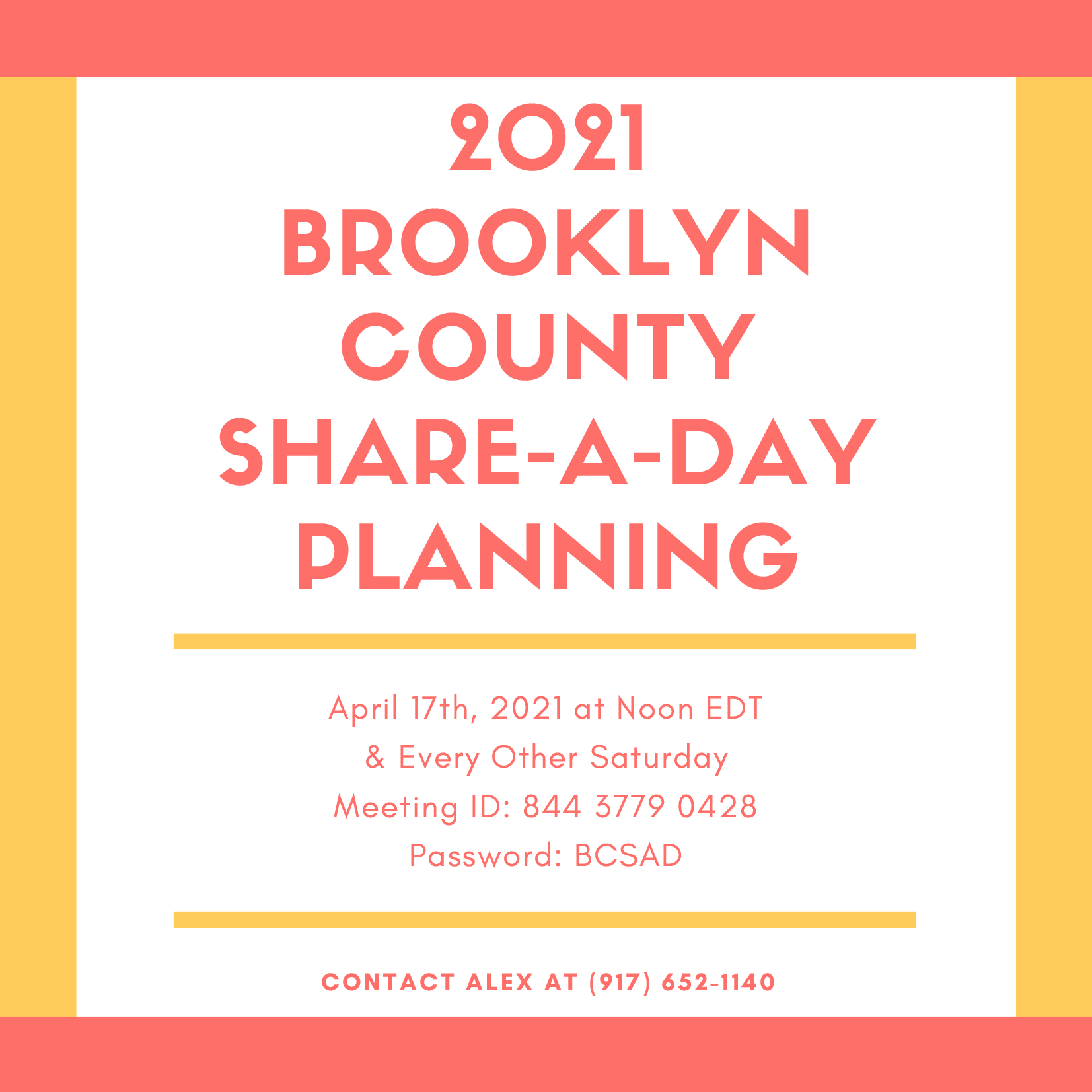 Brooklyn County Share A Day Planning Meetings @ ZOOM