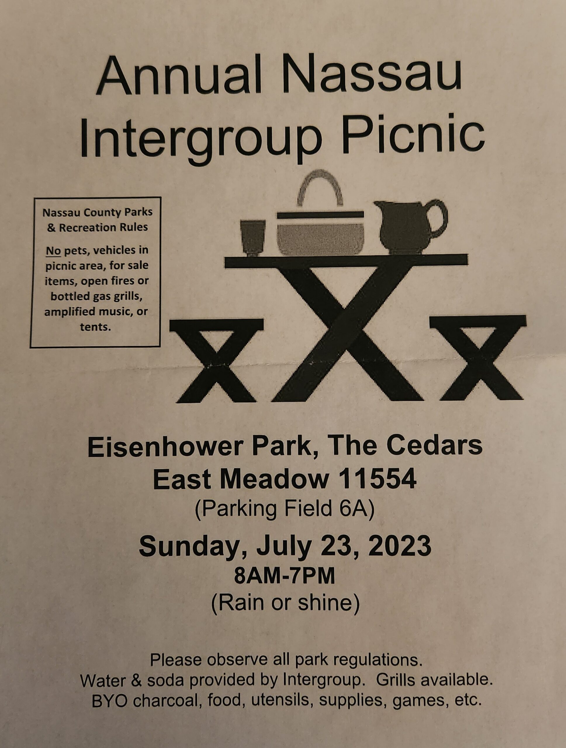 Annual Nassau Intergroup Picnic @ Eisenhower Park, The Cedars