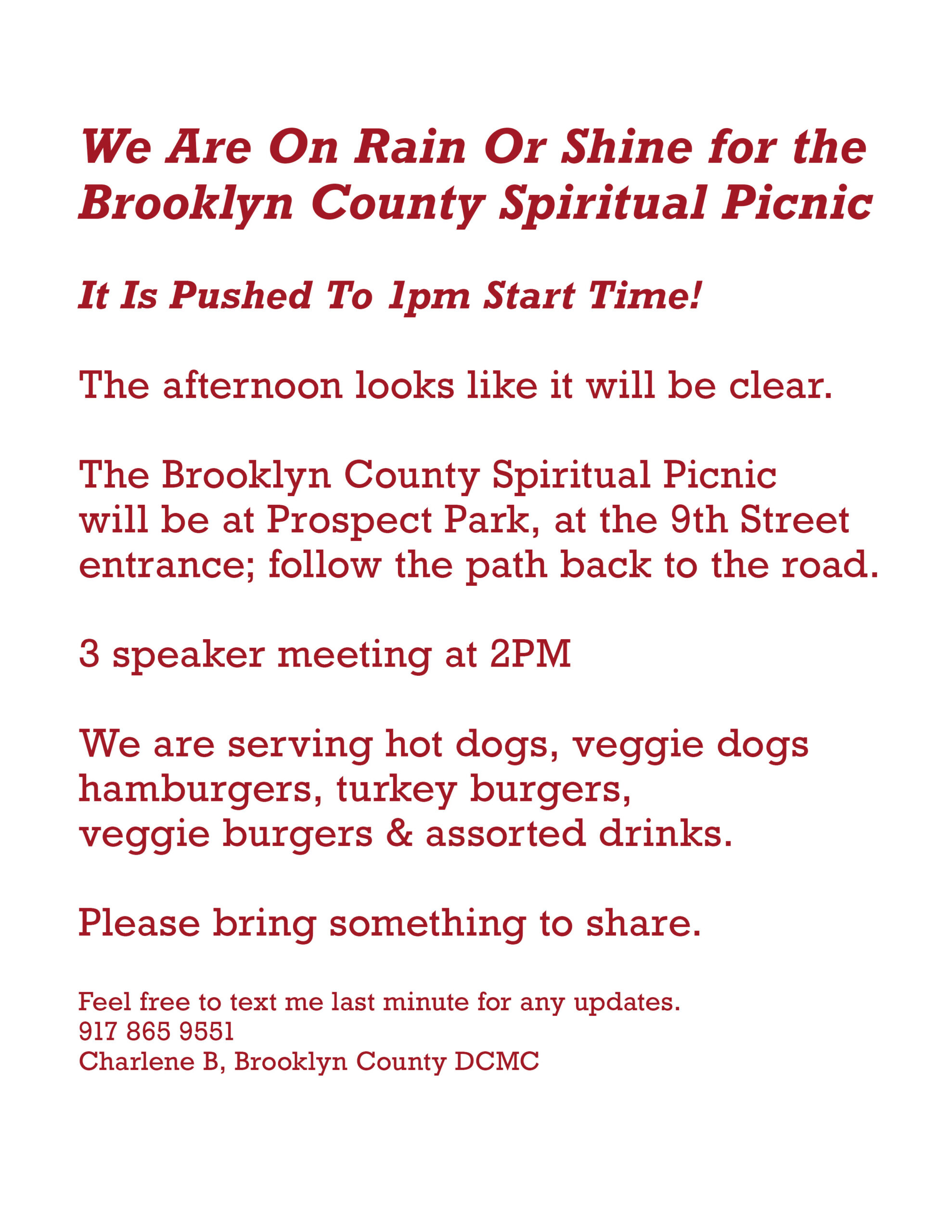 Spiritual Picnic and BBQ @ Prospect Park