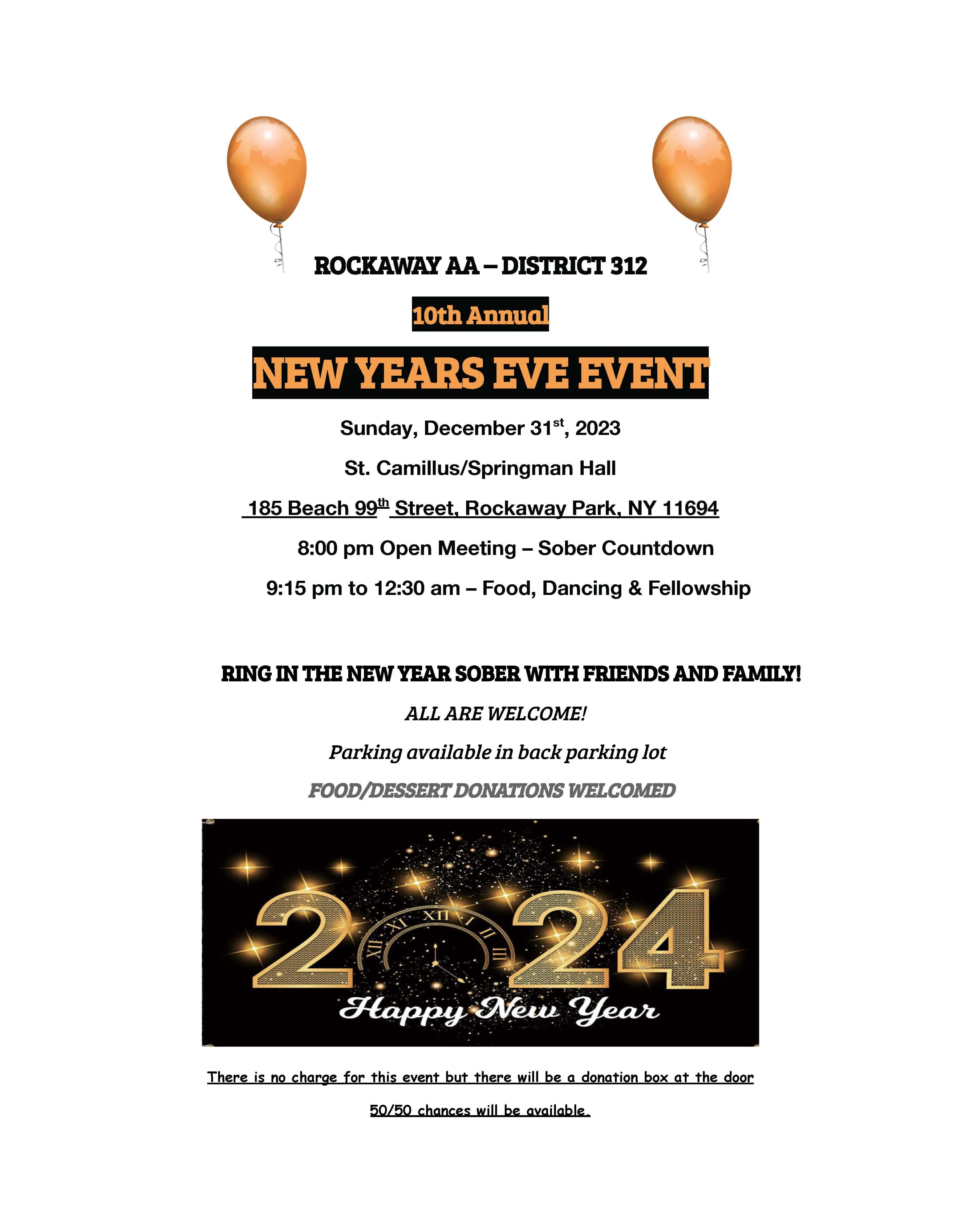 New Year's Eve Open Meeting with Food, Dancing and Fellowship @ St. Camillus/Springman Hall