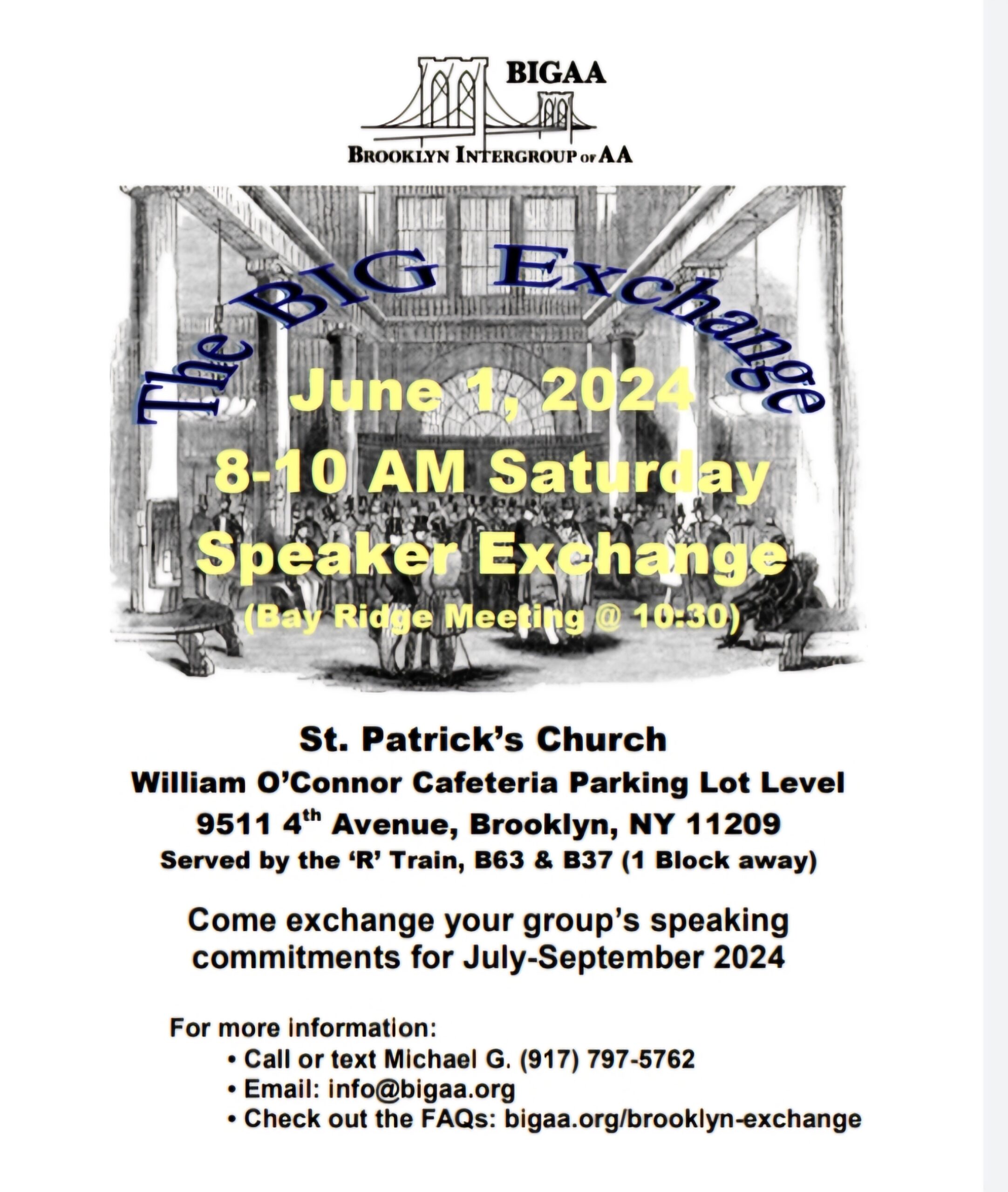 Brooklyn InterGroup Speaker Exchange @ Bay Ridge Meeting - St. Patrick's Church William O'Connor Cafeteria Parking Lot level